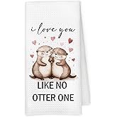 Qskjre Valentines Day Otter Kitchen Towels, Wedding Sea Otter Gifts for Women Men Couple, Romantic I Love You Like No Other Decorative Hand Tea Dish Towel for Bathroom Kitchen Decor,16x24 Inch