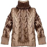 RoseSeek Women's Cable Knit Turtleneck Sweater Loose Pullover Sweaters Fall Jumper