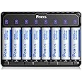 POWXS Rechargeable AA Batteries with Charger, 8 Count 2800mAh Ultra Durable and Low-self Discharge Ni-MH Double A Batteries, with Smart AA AAA Battery Charger（Independent Slot & Convenient Type C）