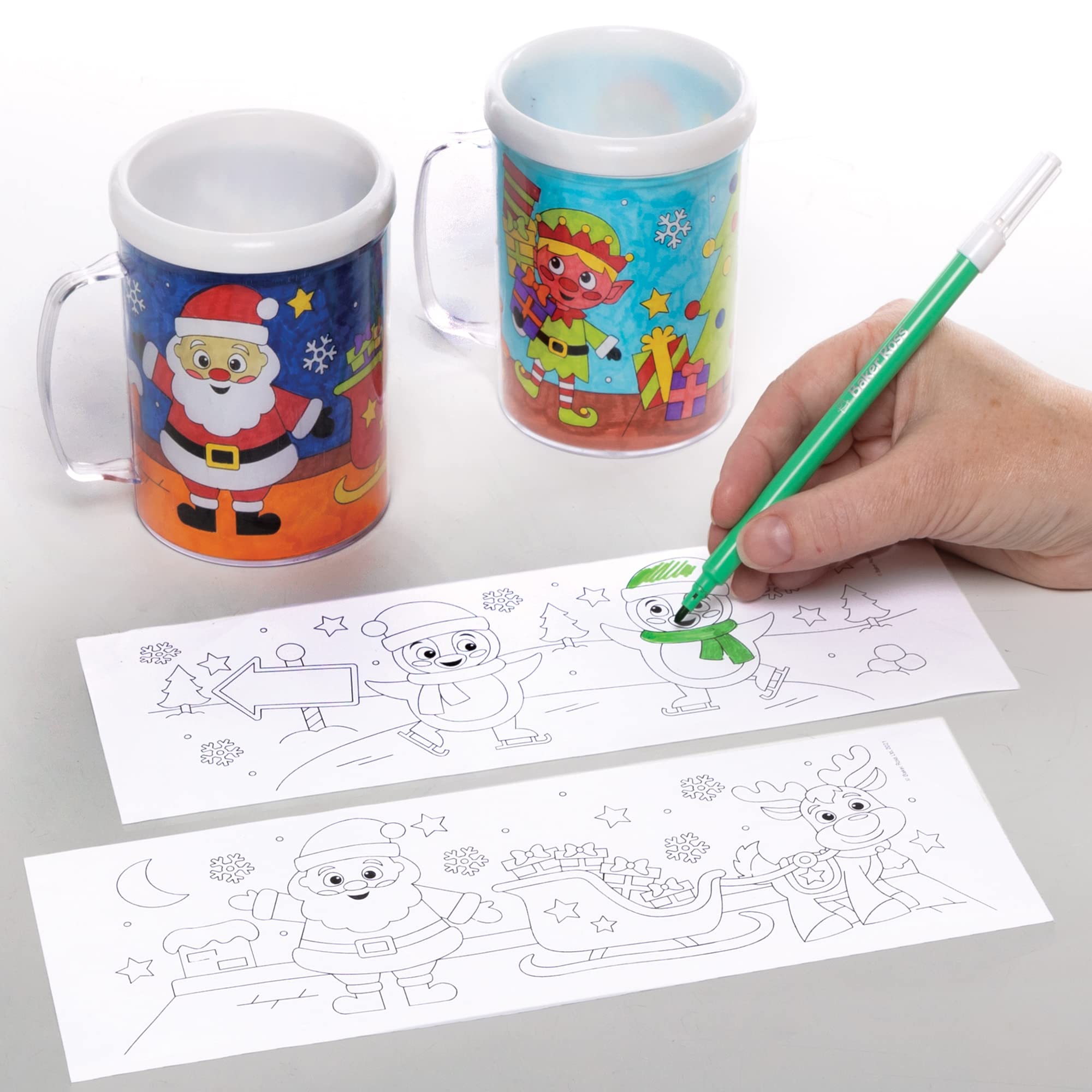 Baker Ross FC186 Christmas Colour In Mugs for Kids - Pack of 3, Colour Your Own Mug, Crafts for Kids to Personalise and Use, Ideal Christmas Arts and Crafts Project for Children
