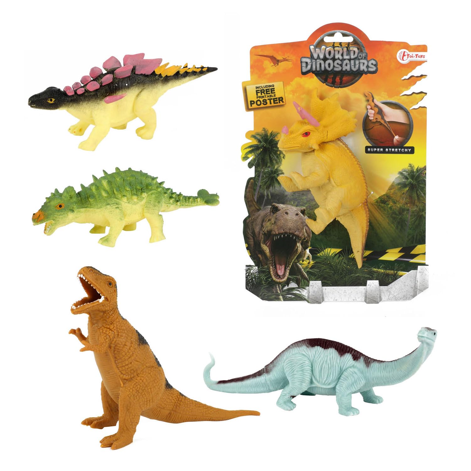 WORLD OF DINOSAURS Dino-Super Stretchy 5-Ass Does Not Apply Dinosaurs and Prehistoric Creatures, Multicolor (37056Z)