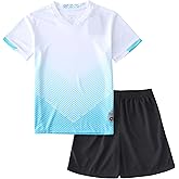 Hiheart Boys Quick Dry Short Sleeve T-Shirt and Mesh Shorts Soccer Set