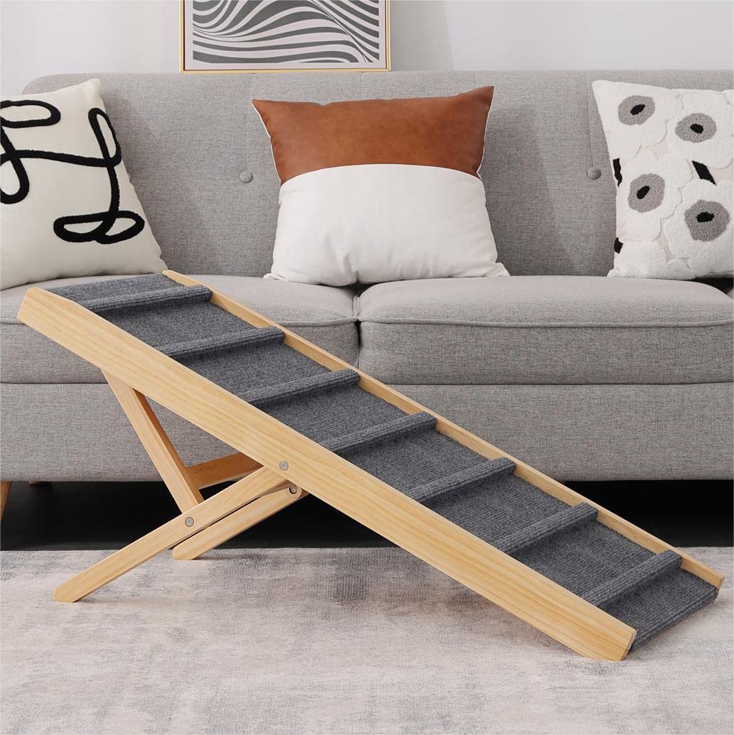 Adjustable Pet Ramp For Bed, Couch, Car - 4 Heights (14.2" To 22.8"), Foldable, Supports Up To 80 Lbs, For Small And Large Dogs