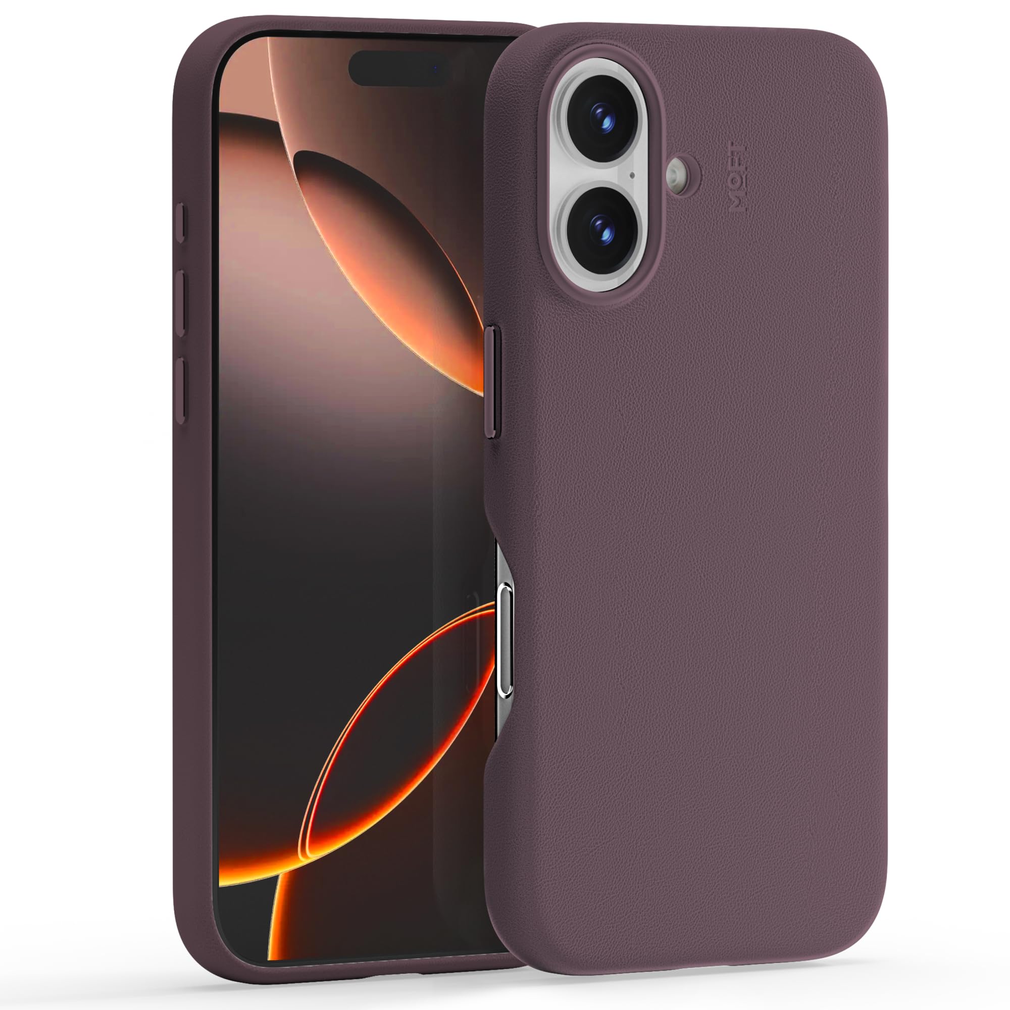 MOFT Snap Case MOVAS for iPhone 16, Magnetic Premium Vegan Leather Phone Case with Smooth Feeling, Enduring Color Minimalist Protective Case, Blackberry