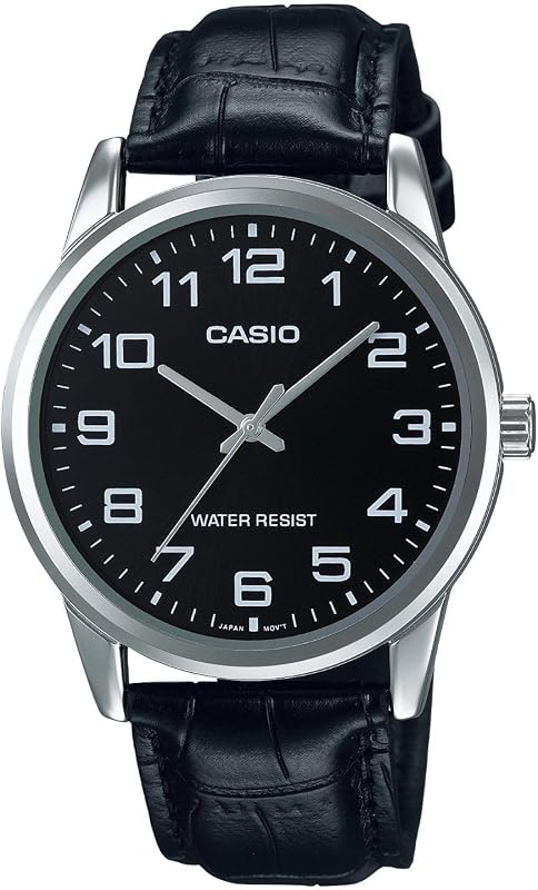 Relógio analógico de quartzo masculino com correia de couro MTPV001L-1B