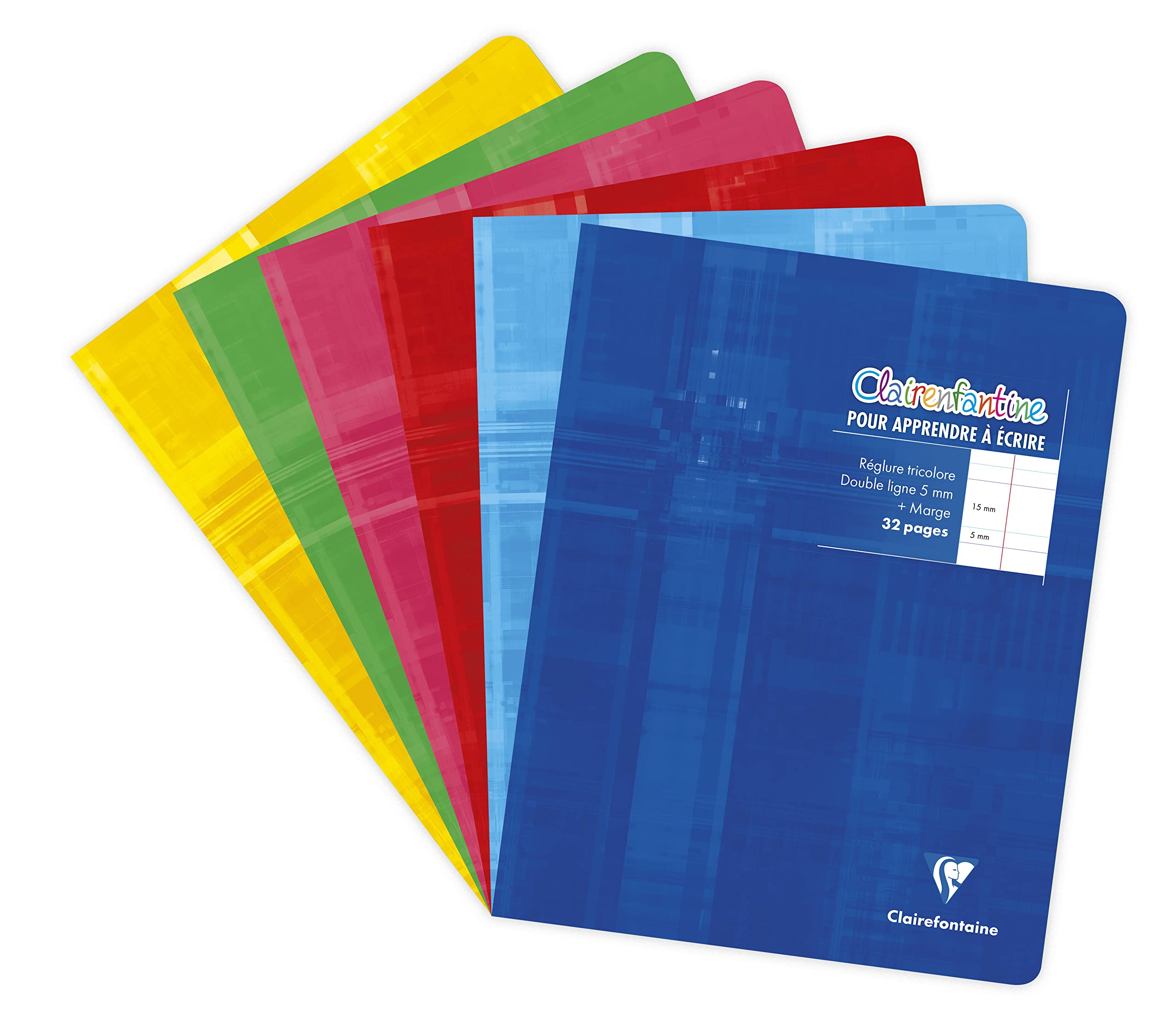 Clairefontaine 3997C A Clairefontaine Stapled Writing Notebook - 17x22 cm - 32 Pages Double Line 5 mm - White Paper 90 g - Laminated Card Cover Random Colour