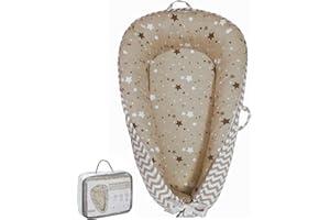 Aila+Aiden Baby Lounger | Organic Cotton Infant Lounger | Reversible, Adjustable & Portable Floor Lounger | Supervised Use | Soft, Breathable, Washable Cover- Star Collection (Tan)