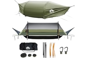 Night Cat Flat Lay Hammock Tent with Mosquito Net Waterproof Rainfly Storage Room for 1 Person Backpacking Hiking Camping Lightweight 330LBS 87x28x19in