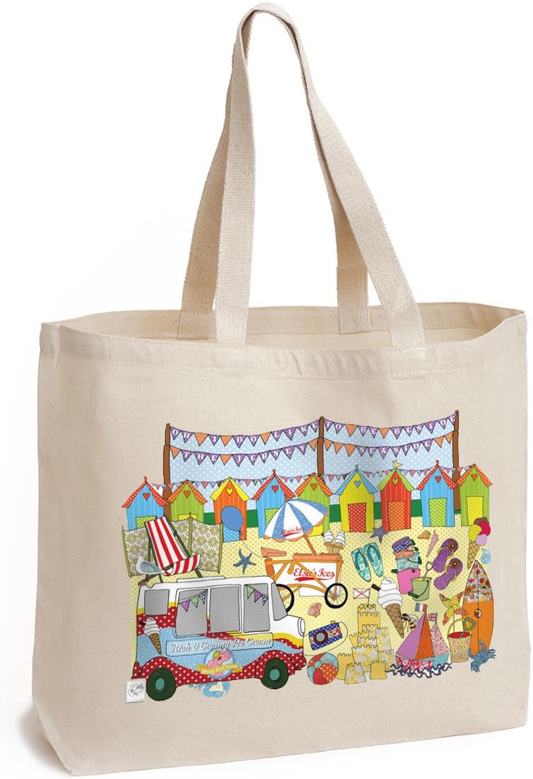 MOLLYMAC Canvas Shopper | Jersey Seaside | Large Shoulder Bag | Fair Trade | Bags for Life, Re-usable