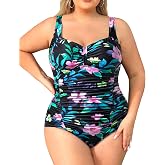Daci Plus Size One Piece Swimsuits for Women Tummy Control Bathing Suit | Ruched Front, Adjustable Straps, Back Hook Closure, Removable Bra Pads, Modest Full Coverage