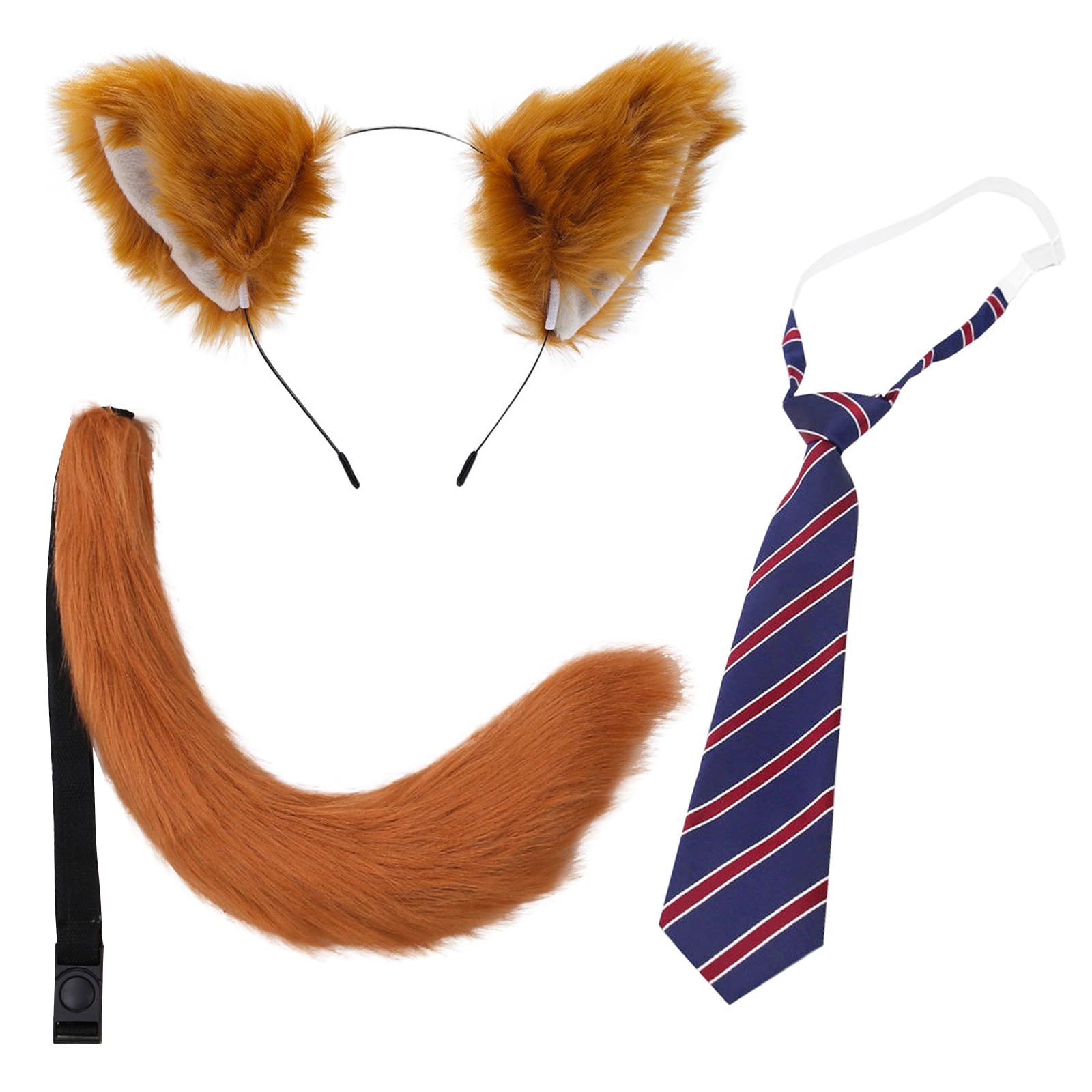 Carreuty Fox Costume Accessory Set - Animal Fancy Dress Up With Ears Headband, Tail, Tie for Kids Adults - Halloween Party Cosplay (Brown)