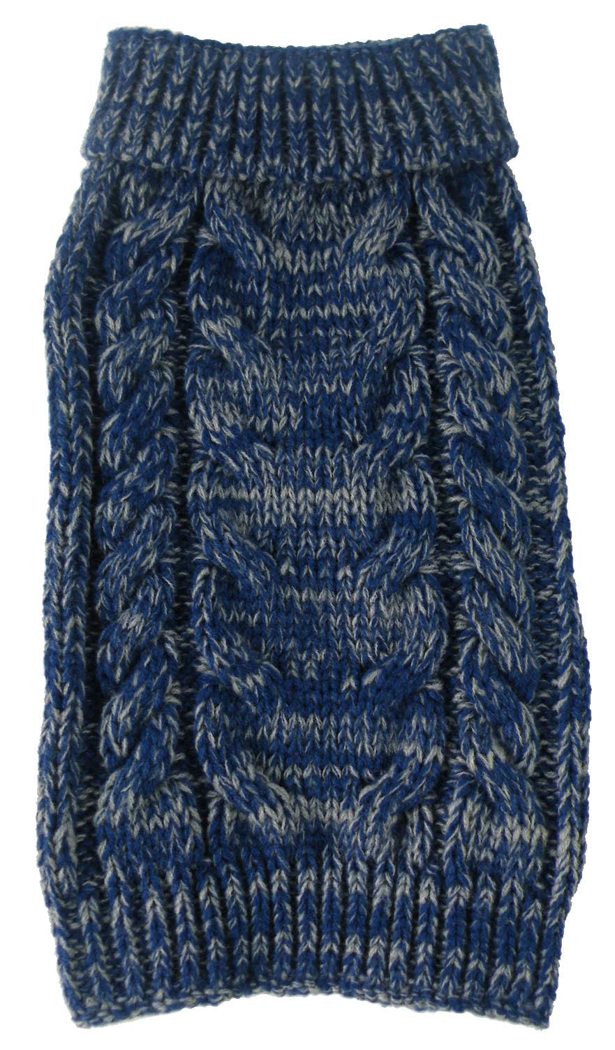 Classic True Blue Heavy Cable Knitted Ribbed Fashion Dog Sweater, Blue and Light Grey, LG