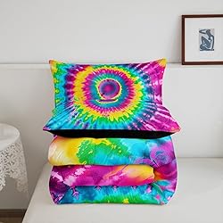 2 Piece Rainbow Tie Dye Comforter Set with 1