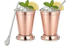 FAFAXOXO 12oz Mint Julep Cups with Straws Set of 2，Stainless Steel Cocktail Glasses Beaded Mint Julep Cup for Mint Julep Cock
