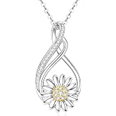 WOAINI Silver Daisy Pendant Necklaces for Women Moissanite Daisys Jewelry | Daisies Necklaces Mothers Day Anniversary Birthday Gifts for Mom Wife Her