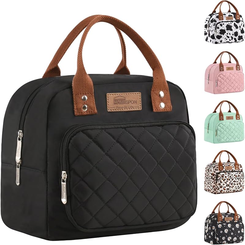 HOMESPON Insulated Lunch Bag for Work Adults - Black, Large Capacity