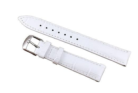 22mm White Replacement Girls Watch Straps Quality Casual Pin Buckle Alligator Grained Cowhide