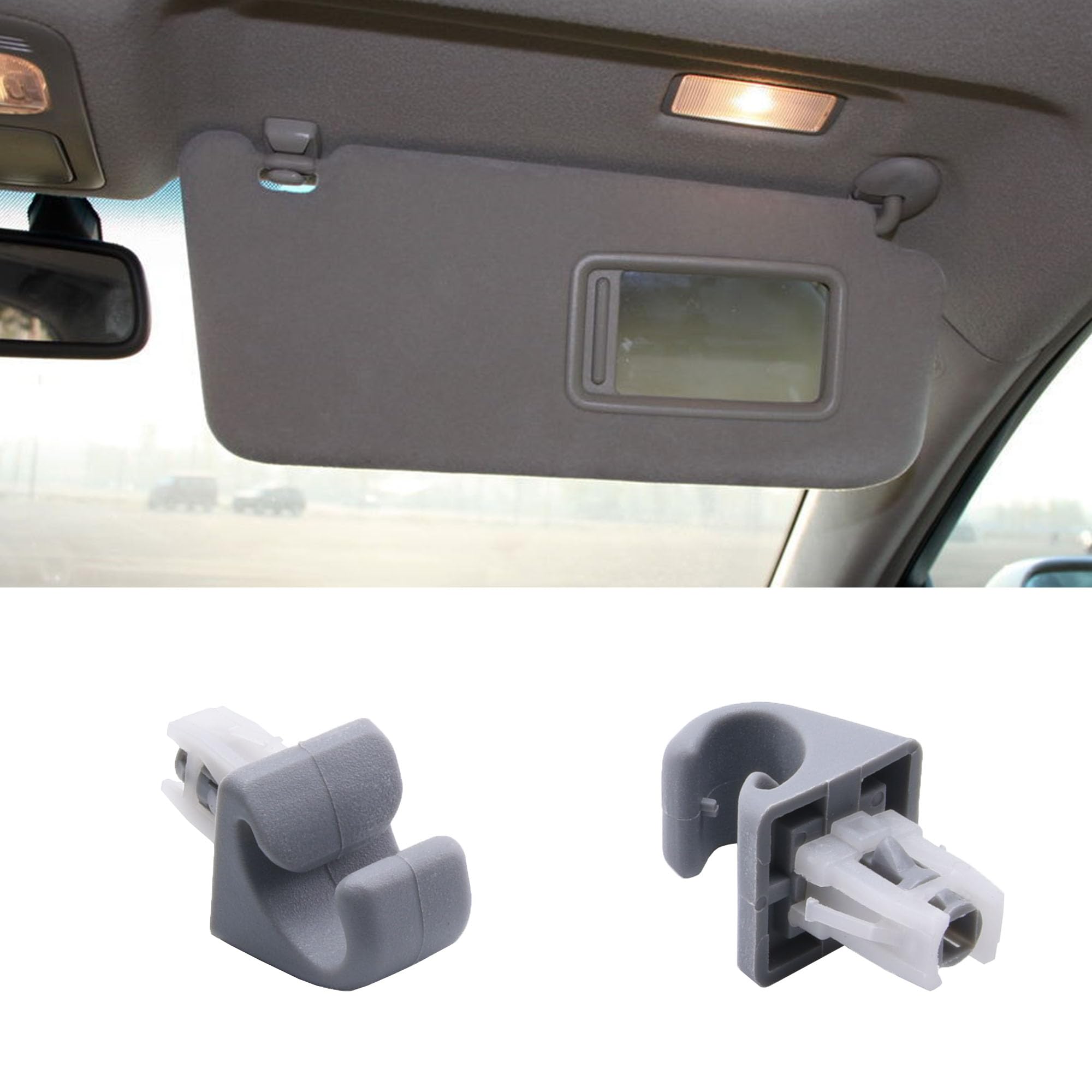 Photo 1 of ZLPTEAM Plastic Sun Visor Hook Clips Bracket Retainer 74348-33040 for Toyota 4Runner Corolla Matrix RAV4 Land Cruiser Venza Yaris / 2 Pcs (Gray)