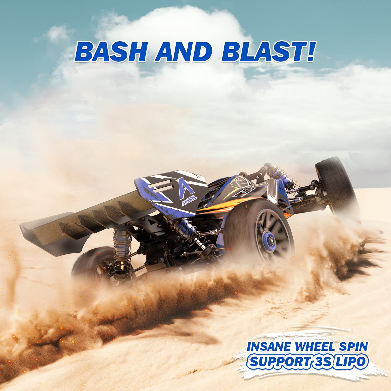 AMORIL 1:14 Fast RC Cars for Adults,Top Speed 70+KMH,Hobby Remote Control Car,4X4 Large Truck Off-Road Racing Buggy,Electric Vehicle Toy for Kids with Oil-Filled Shocks,Upgraded Metal Parts