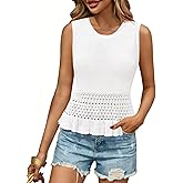LCXWFE Women Summer Crop Tank Tops Knit Sleeveless Vest Crochet Ruffle Hem Sweater