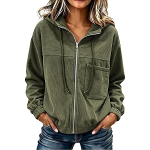 Pbawab Women's Oversized Corduroy Zip Hoodie with Pockets | Womens Zip Up Hoodies Oversized Corduroy Jackets Fall Winter Casu