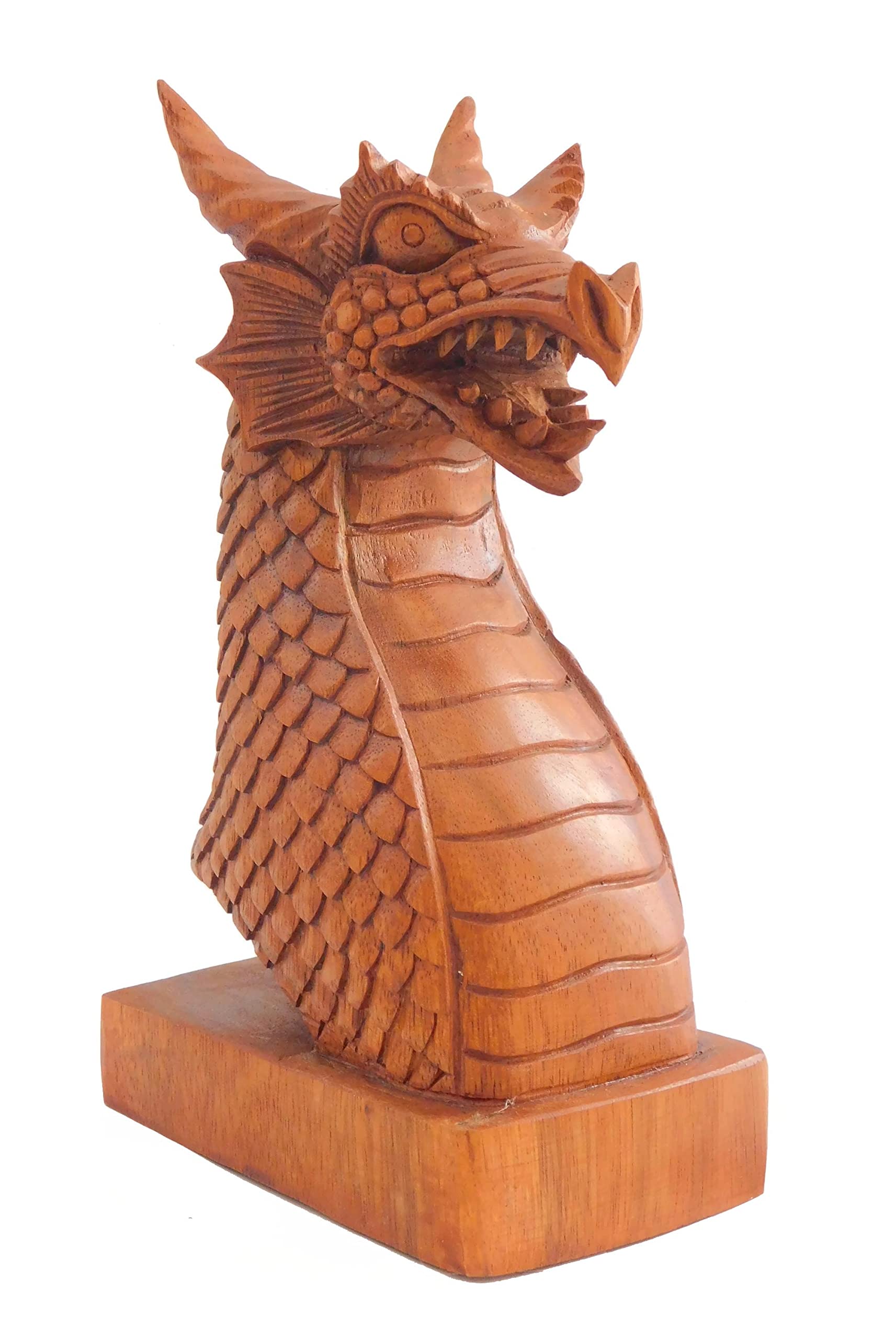 Brave Wings Hand Carved Wooden Dragon ~ Dragon Bust 24cm High ~ OOAK Ornament Sculpture Figurine Statue Unique Table Decoration Home Decor Gift for Christmas and Birthdays ~ 4586