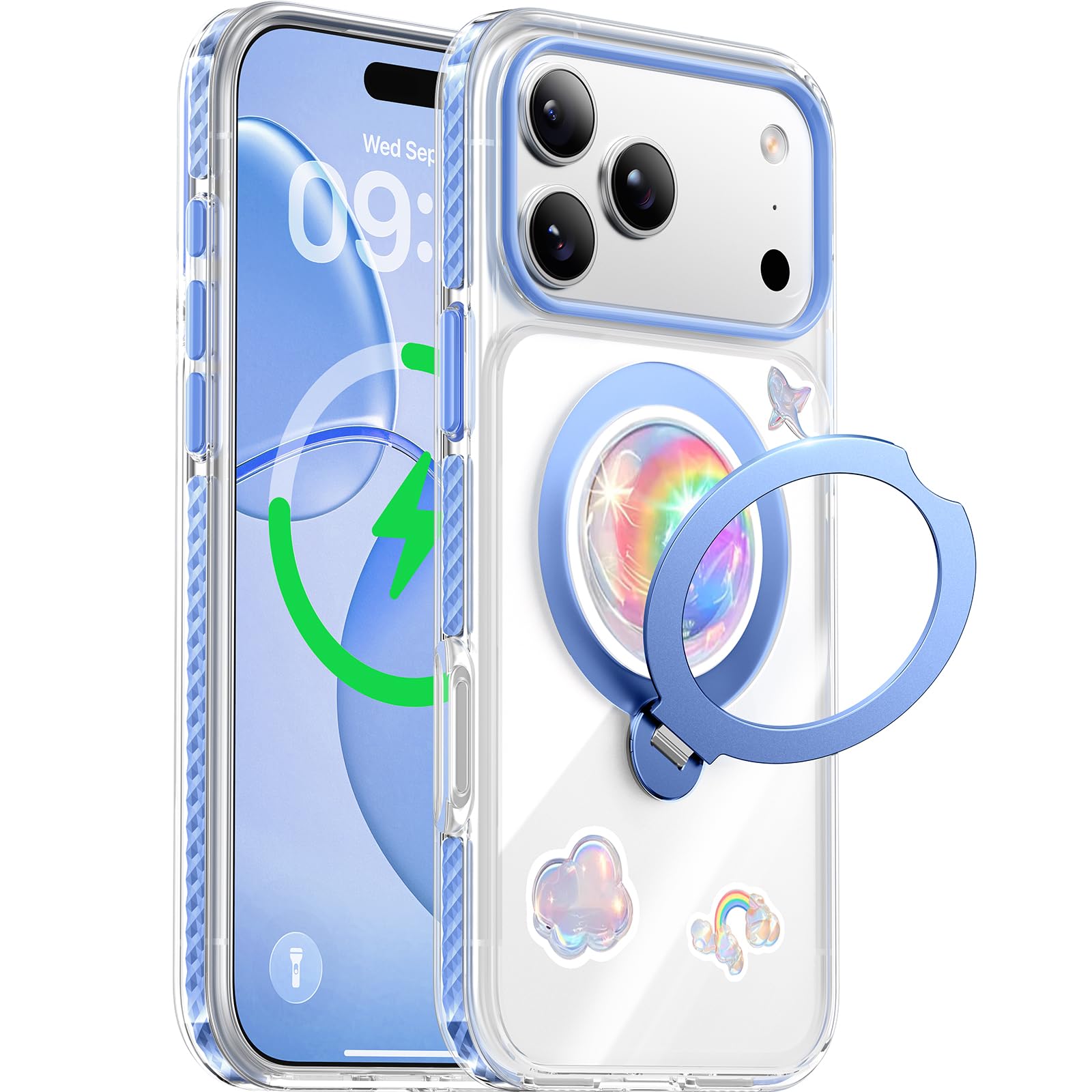 Photo 1 of Peerock Summer Series 360 Spin Stand for iPhone 17 Pro Case (Compatible with MagSafe) [Military Drop Protection] Magnetic Clear Shockproof Protective for 17 Pro Phone Case 6.3'', Deep Blue