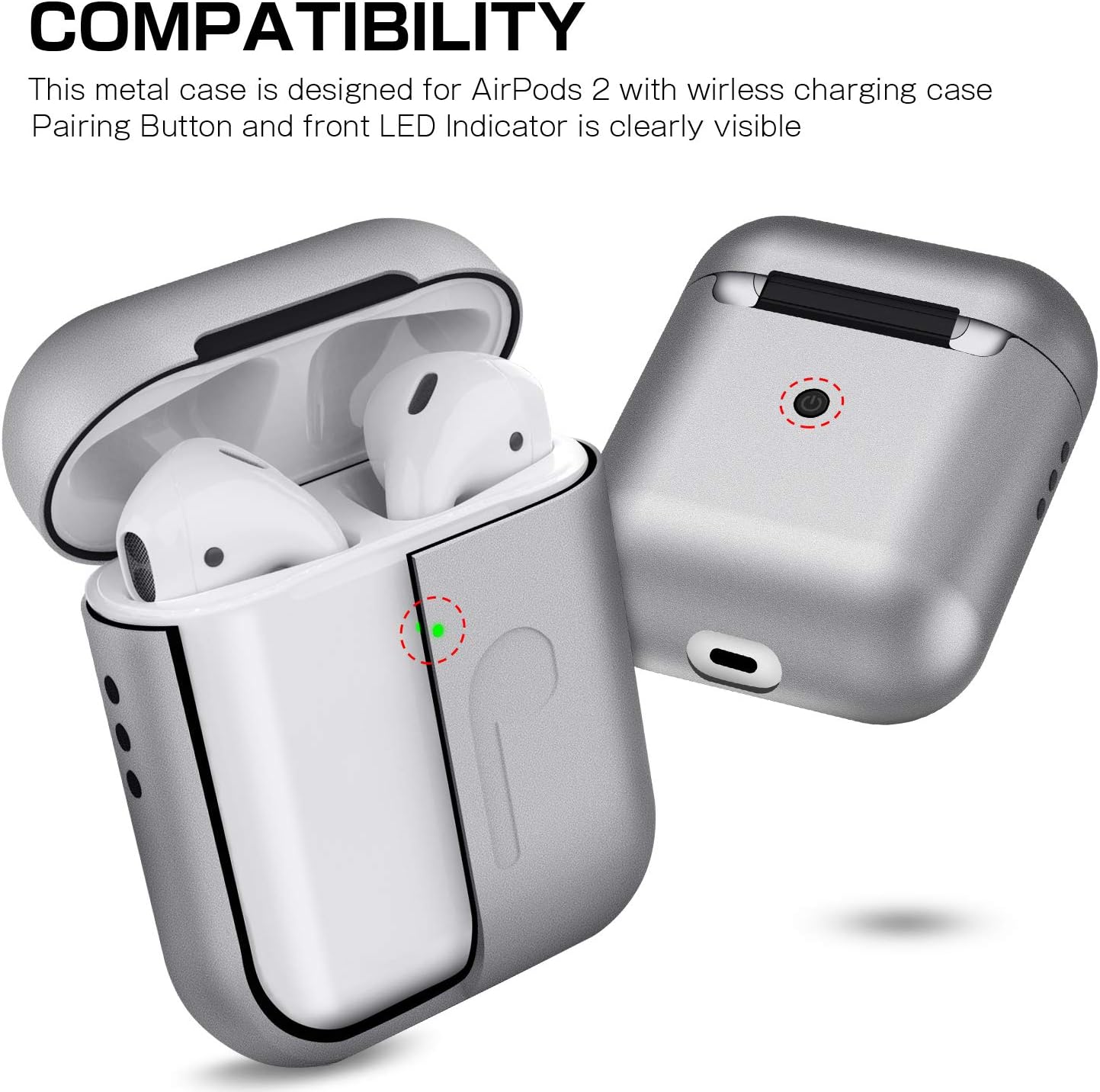 Wireles Charge Edition, Silver Kekilo Metal Airpods 2 Case 2019 Newest Full Protective Skin Cover Accessories Kits Compatible Airpods Wireless Charging Case Ultra Lightweight Dustproof Scratchproof Case for Apple Airpods 2 Charging Case