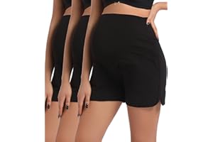 SUIEK 3-Pack Women's Maternity Shorts Over Belly Workout Running Pregnancy Cotton Lounge Sleep Shorts