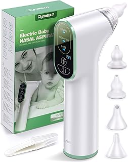 Nasensauger Baby Elektrisch, DynaBliss Nasensaug Baby Staubsaug USB Aufladen Medizinisches Silikon mit 3 Saugstärken und 4 Größen Silikon Tipps Tragbar Nasensauger