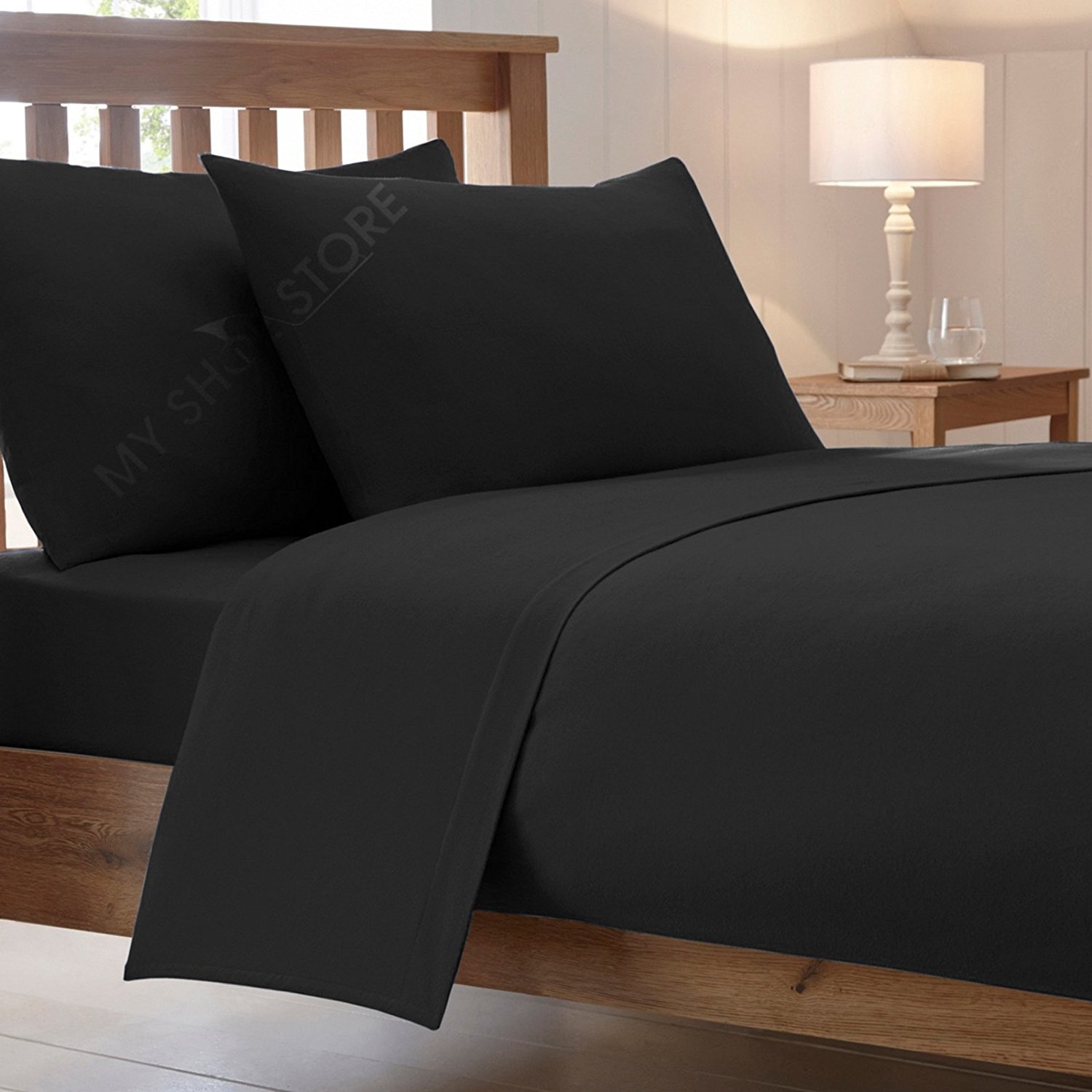 40 Cm / 16" Inch Extra Deep Luxury Combed Poly Cotton Bed Fitted Sheets Non Iron Percale Plain Sheet Bedding(Black, King)