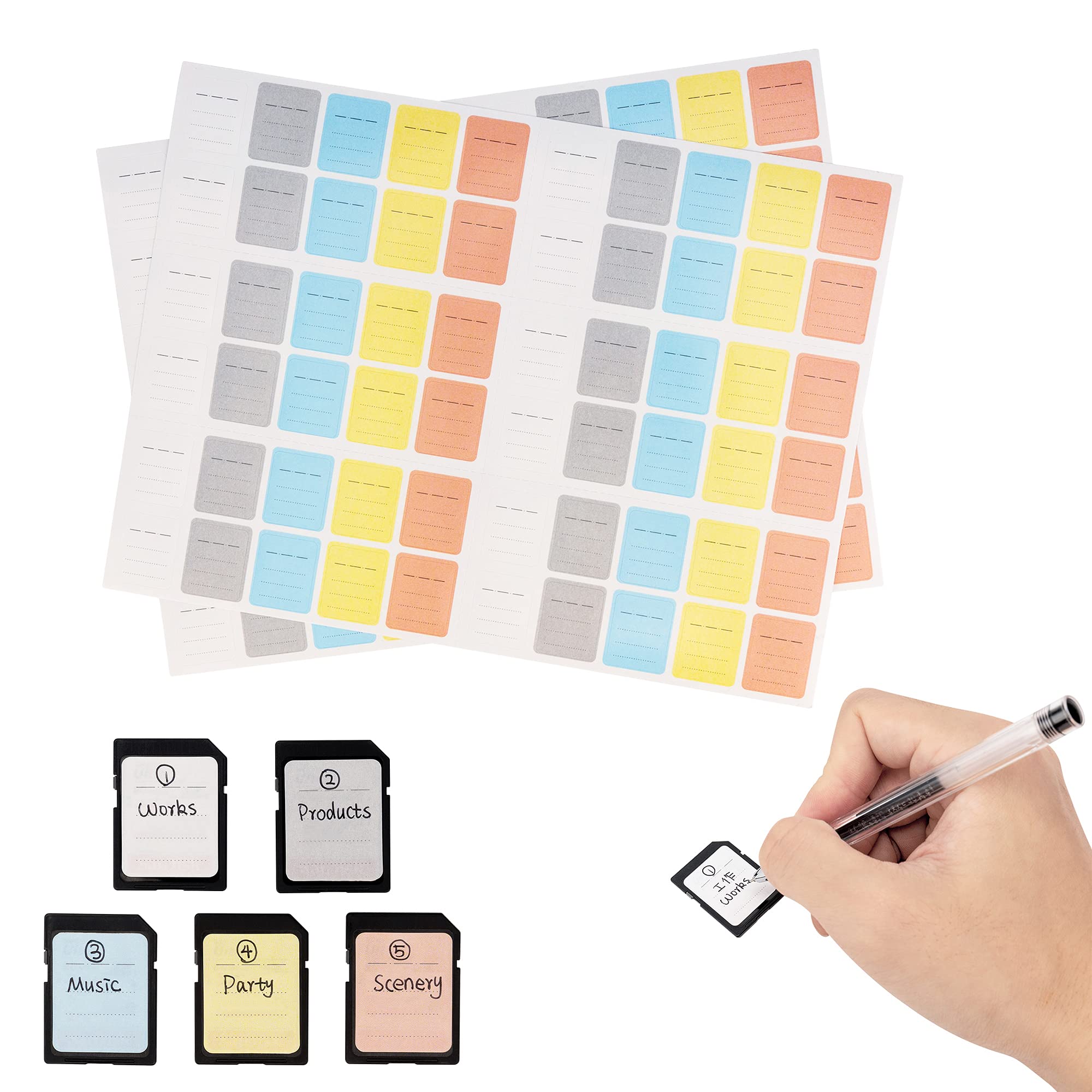 JJC 120Pcs Label Stickers Removable Multipurpose Self Adhesive Sticky Labels Cards Mark Paper Sticker for SD XQD CFexpress Type-B Memory Cards Office Folders Kitchen Food Storage Bins Jars Boxes