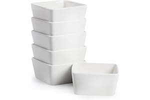 BREW TO A TEA BTaT- Ramekins 8 oz, Set of 6, Square Porcelain Ramekins, Ramekins for Baking, Creme Brulee Dish, Souffle Cups, Appetizer Cups, Custard Dish, Pudding cups, Ramiken Set