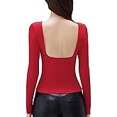 SUUKSESS Women Backless Going Out Tops Padded Modal Basic Long Sleeve Shirts