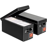yoyobubu CD Storage Case with Lid & Handle – Faux Leather CD Holder Box – Stackable CD Storage Organizer with Label Slot – 2Pack (Black)