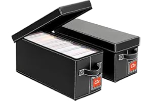 yoyobubu CD Storage Case with Lid & Handle – Faux Leather CD Holder Box – Stackable CD Storage Organizer with Label Slot – 2Pack (Black)