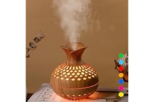 VROMOON Colorful Cool Mini Humidifier, Flower Shape Humidifier,USB Personal Desktop Humidifier for Car, Office Room, Bedroom,etc. 2 Mist Modes, 7 colors,Super Quiet (Lightwood)