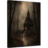 DIENADFX Halloween Haunted Castle Canvas Wall Art Decor Pictures 11x14 | Gothic Spooky Forest Landscape Paintings Wall Decor Decorations, Moody Dark Academia Fall Art Pictures for Home Room Bedroom