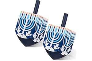 Wonderjune 2 Pcs Hanukkah Dreidels Extra Large Wooden Dreidel for Hanukkah Decoration with English Transliteration, Forever Spinning Tops Party Favors(Candlestick)