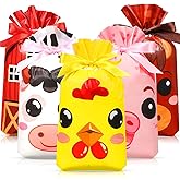 Bulyoou 50 Pcs Farm Party Bags Bulk Plastic Farm Animals Drawstring Bags Barnyard Birthday Gift Bags Farm Barn Goodie Bag for Kids Adults Farm Themed Birthday Baby Shower Party Favors Decor(Farm)