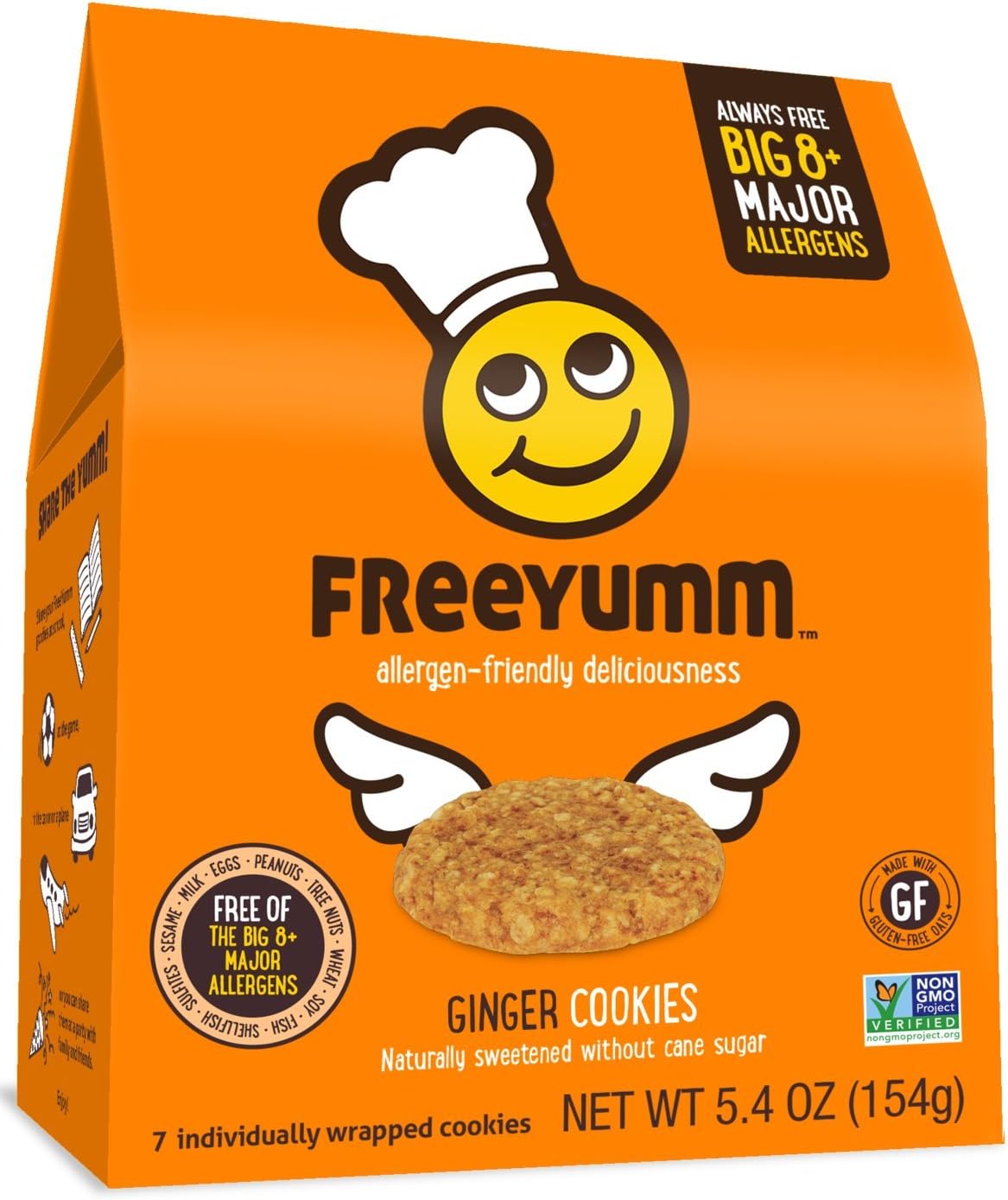 FreeYumm Allergen Free Cookies, Gluten Free, Dairy Free, Nut Free Snacks for Kids, Total of 21 Cookies (Ginger)