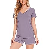 GYS Womens Pajama Sets, Short Sleeve Soft Sleepwear Tops and Shorts Pjs, Bamboo Viscose Loungewear