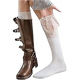 COZYEASE Women's 1 Pair Lace Patchwork Knee High Socks Cute Y2k Boots Socks Stockings
