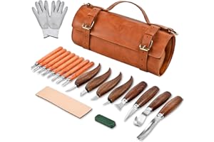 IMYMEE Deluxe Wood Carving Kit - 21Pcs Wood Carving Tools with Leather Storage Bag,Wood Carving Tools Set with 8Pcs Whittling Knives, 8Pcs Detail Carving Knives,Wood Whittling Kit for Beginners