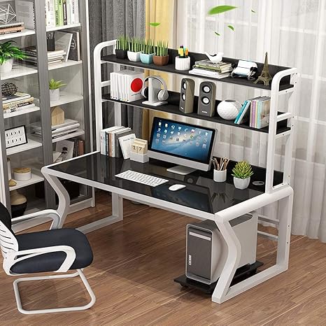 desk with bookshelf