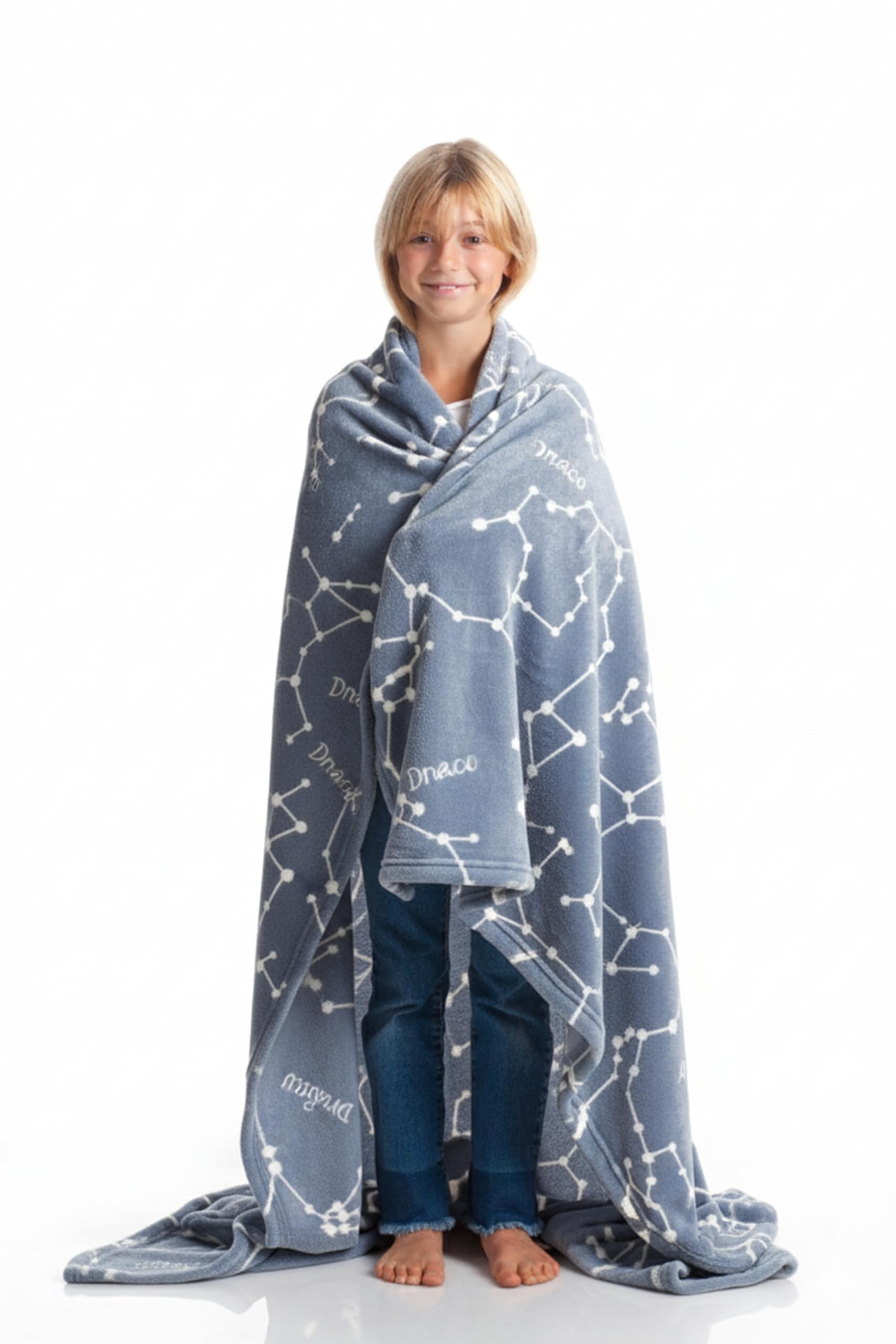 Kanguru Glow in The Dark Stars Blanket – Soft Fleece Throw with Constellation Design for Kids & Adults, Cozy Sofa Bed TV Gift – Blue – 130×150 cm / 51×59 in