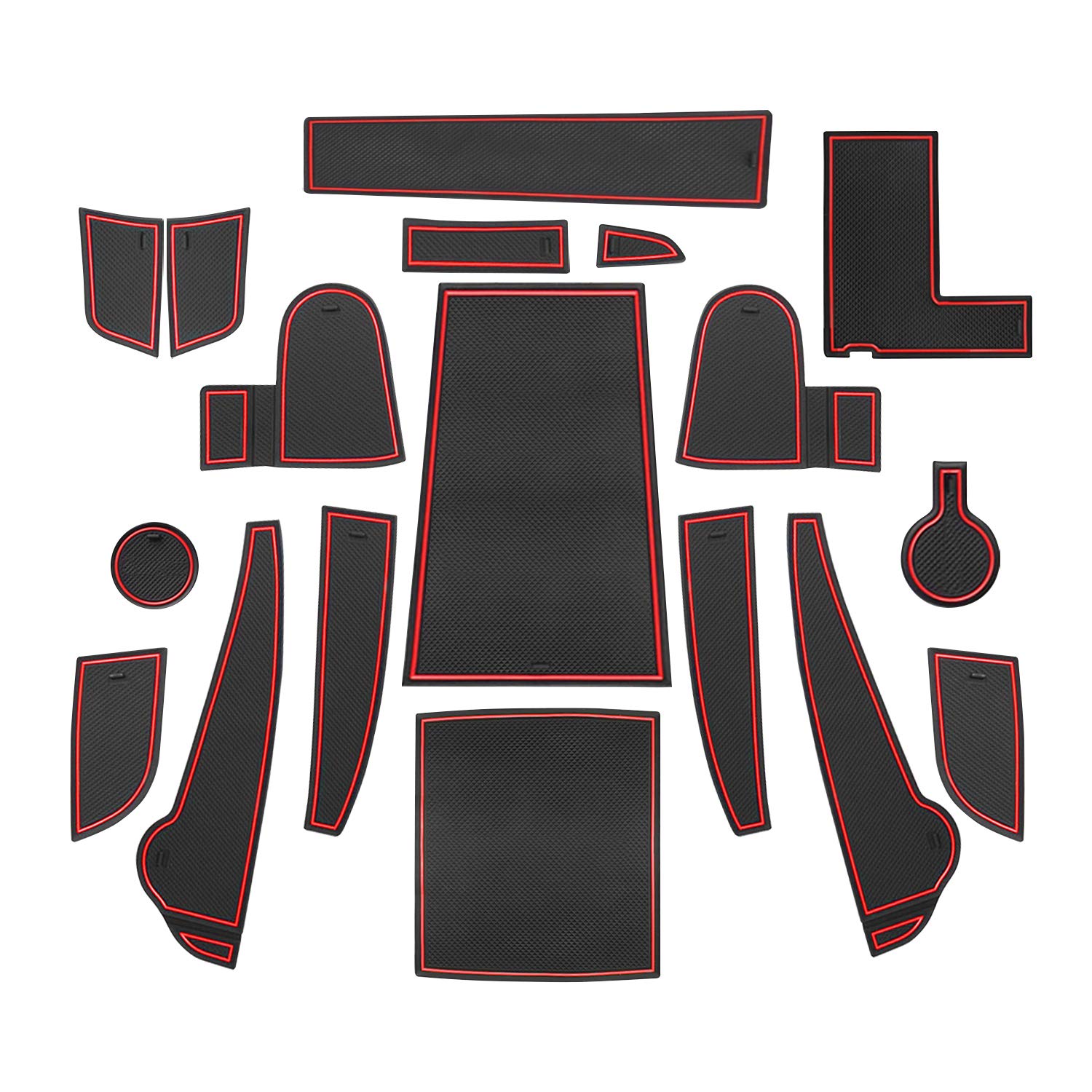LFOTPP Kona EV Electric Rubber Mats, Cup Holder, Interior Door Mats, Centre Console, Non-Slip Mats, Door Slot Mat, 18 Pieces (Red)