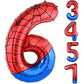40 Inch Vibrant Spider-Themed Number Foil Balloons - Spider Balloons for Spider Birthday Decorations at Kids' Birthday Parties Supplies(Number 6)