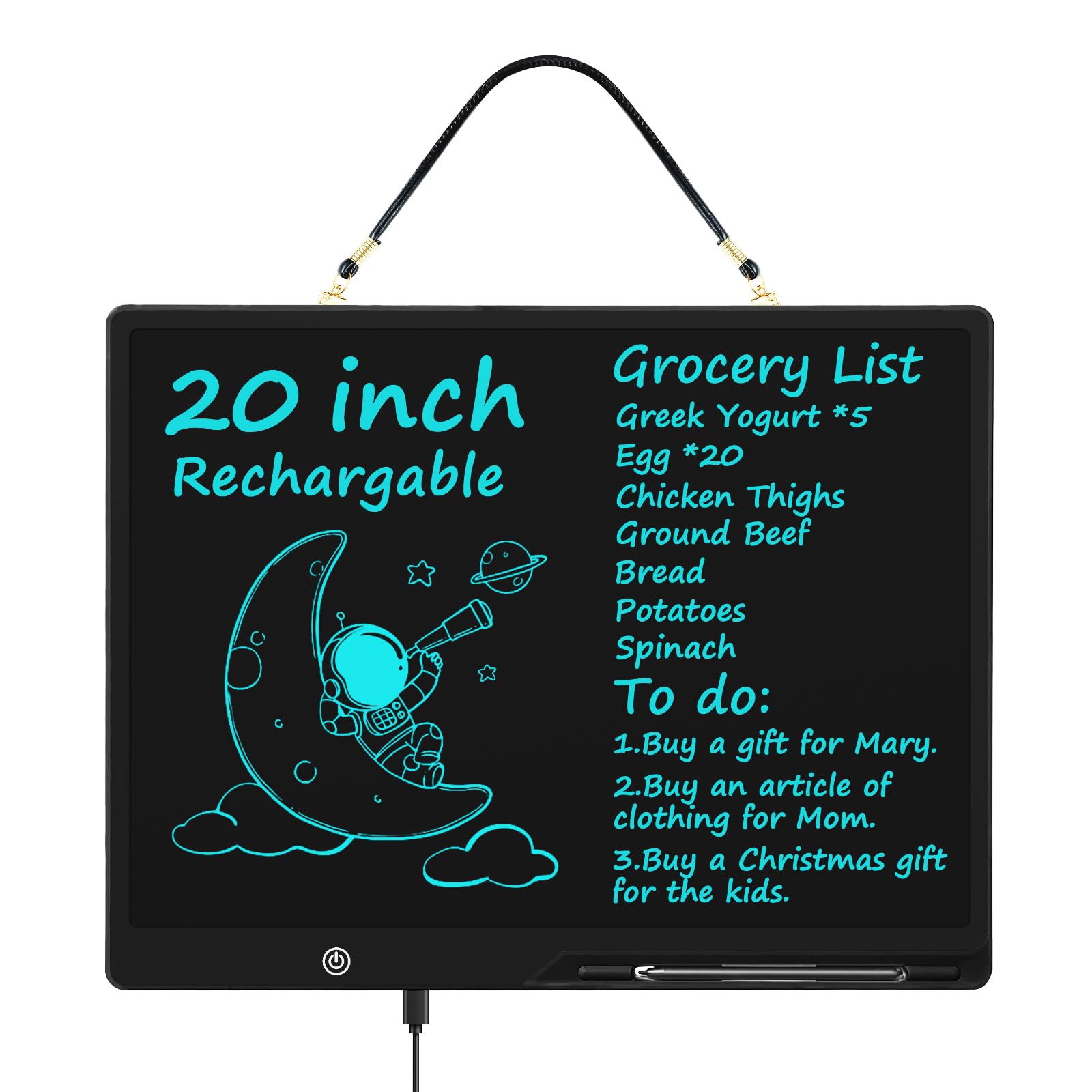 Rechargable 20 Inch LCD Writing Tablet, Reusable Drawing Board, Extra-Large Message Board, Doodle Board for Kids Boys Girls Ages 3-12 Years Old, Electronic Drawing Pad for Kids Birthday Gift (Black) — image 1