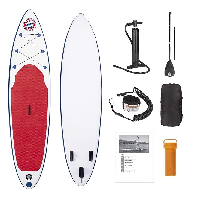 FC Bayern München Stand Up Paddling Board | Aufblasbares Stand Up Paddelboard Set/SUP | Bayern München Paddle Board 15 cm Dic